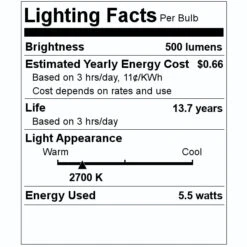Feit Electric LED Light Bulb (2 Pack) (21108) -LED Glow Shop 21108 Lighting Facts Labelmd