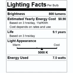 Feit Electric LED Light Bulb (2 Pack) (21319) 7 Feit Electric LED Light Bulb (2 Pack) (21319) -LED Glow Shop 21319 Lighting Facts Labelmd