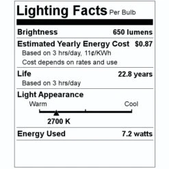 Feit Electric LED Light Bulb (6 Pack) (43587) -LED Glow Shop 43587 Lighting Facts Labelmd